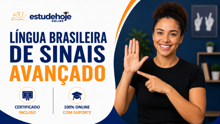 Pessoa praticando Língua Brasileira de Sinais em ambiente de estudo