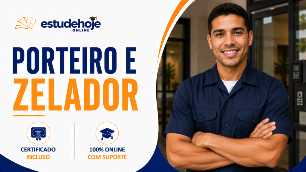 Porteiro uniformizado atuando na portaria de um prédio residencial